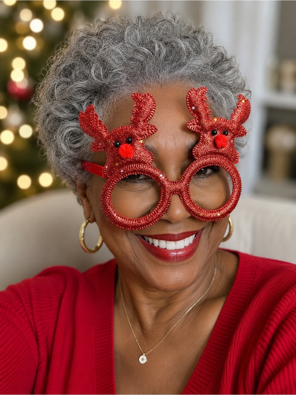 Festive Red Reindeer Novelty Glasses - Party Family Office Photo Booth - New